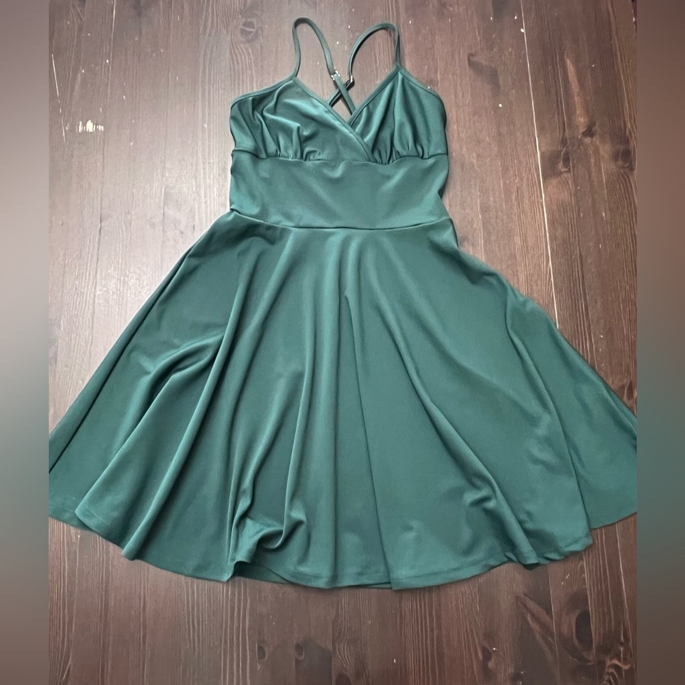 Emerald Green Satin Fit & Flare Spaghetti Strap Dress